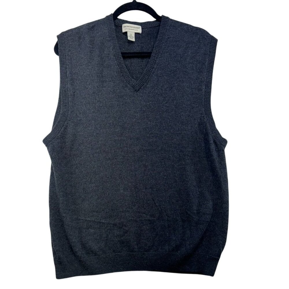 Pronto Uomo Mens  V-Neck Sweater Vest XL Dark Gray 100% Merino Wool Grandpacore